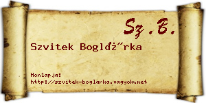 Szvitek Boglárka névjegykártya